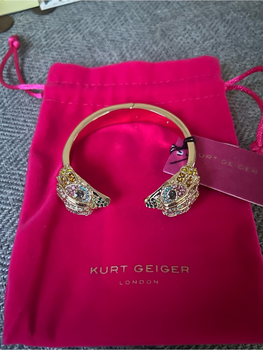 Kurt Geiger Gold Tone Open Cuff Bracelet with Pink and Multicolor Crystals